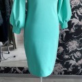 trikokotāžas kleita, kokvilnas kleita, pencildress, zīmuļkleita, kuplas piedurknes, silta kleita ar garām piedurknēm, zili zaļā kleita, šūšana, inidividuāla šūšana pārdaugavā