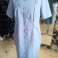 lina kleita, zils lins, dizains, pusgarās piedruknes, liels izmērs, kleita ar kabatām, individuāls dizains, taisna kleita bez oderes
